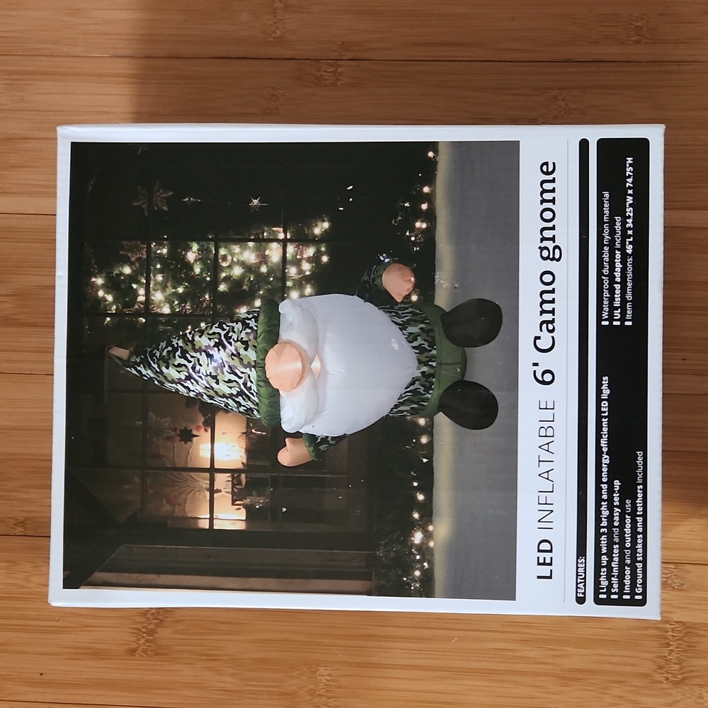LED Inflatable 6' Camo Christmas Santa Gnome